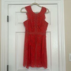 Red BCBG wedding guest dress